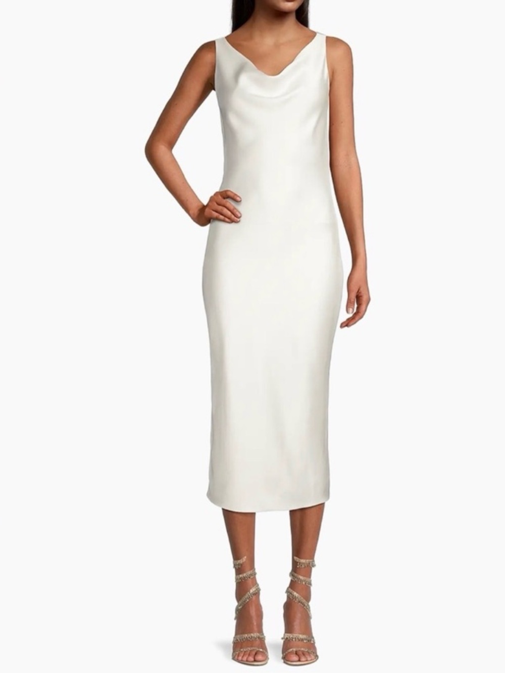 Norma Kamali Maria Cowl-Neck Satin Midi-Dress